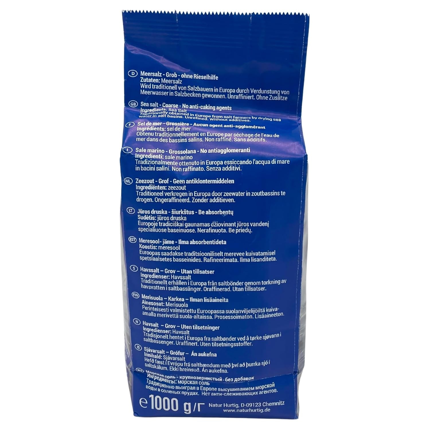 Meersalz Grob 1 kg | Produits naturels, non raffinés et sans produits | Unbehandeltes grobes Meersalz für die Salzmühle