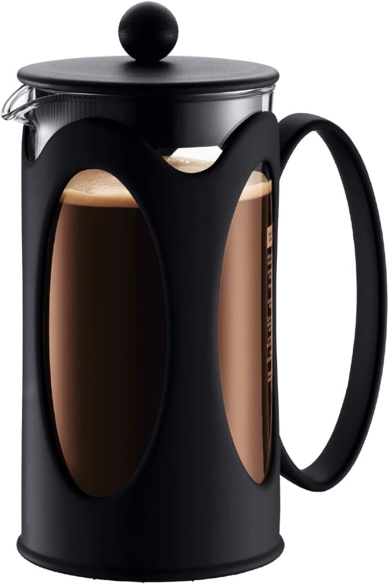 Cafetière Bodum Kenya - 1L / 8 tasses - Presse française manuelle en verre borosilicate et acier inoxydable - Passe au lave-vaisselle - Fabriquée au Portugal