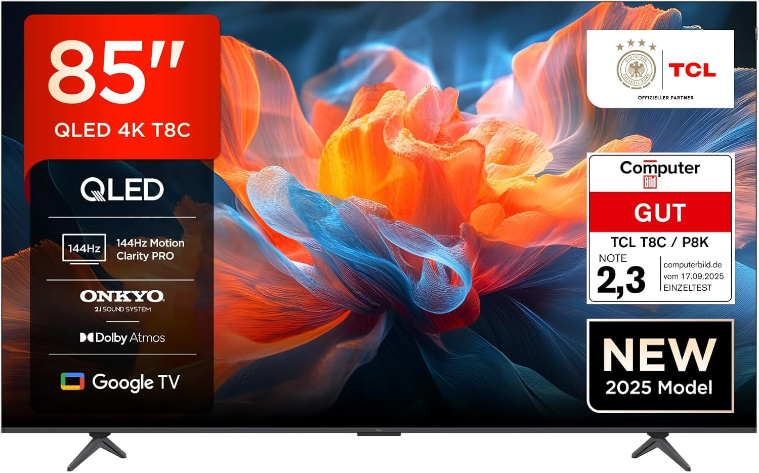 Televizor LED mini TCL 50C61KS QLED, 50 de inci, rezoluție 4K HDR Premium, Dolby Vision și Atmos, sunet Onkyo 2.0, Smart TV cu Google TV, Game Master, HDMI 2.1, AirPlay 2, Google Assistant și Alexa