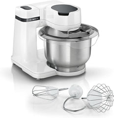 Bosch Küchenmaschine Serie 2 MUMS2EW00, Edelstahl-Schüssel 3,8 L, Planetenrührwerk, Knethaken, Schlag-, Rührbesen Edelstahl, 4 Arbeitsstufen, Durch Optionales Zubehör Erweiterbar, 700W, Weiß Bucatarie Naty Shop