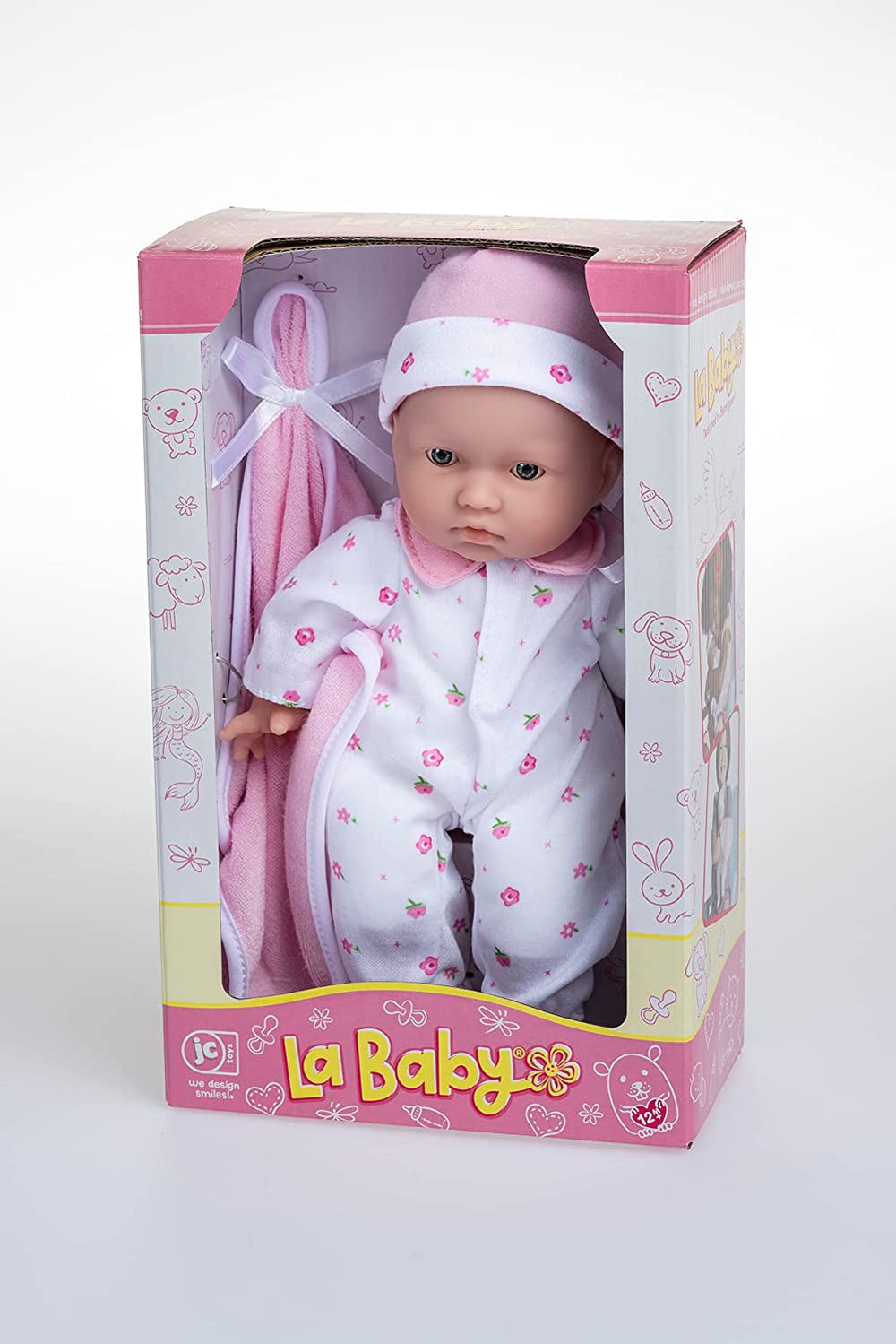 JC Toys Ensemble de poupée bébé caucasien La Baby - Poupée douce et lavable de 28 cm, tenue rose amovible avec chapeau, couverture et tétine, pour poupées de 12 mois et plus Naty Shop