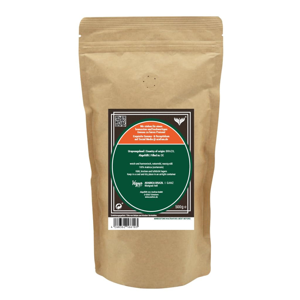 Azafran Kaffeebohnen ganz 100% Arabica du Brésil en haut Premium Röstung doux 500g