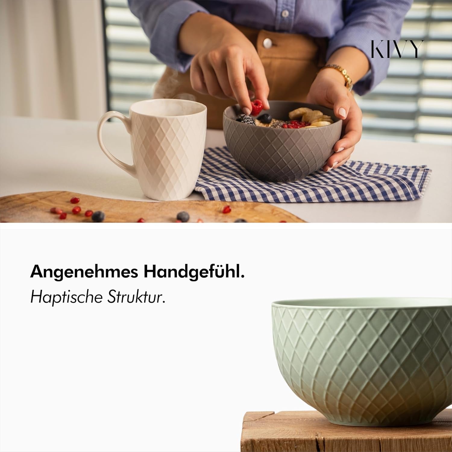 KIVY Ensemble de bols à céréales - 6 x 850 ml - Grands bols à soupe et à porridge - Bol à soupe - Bol - Bols à céréales - Bols à soupe - Ensemble de bols - Bol à céréales en céramique (Blanc crème, Bols)