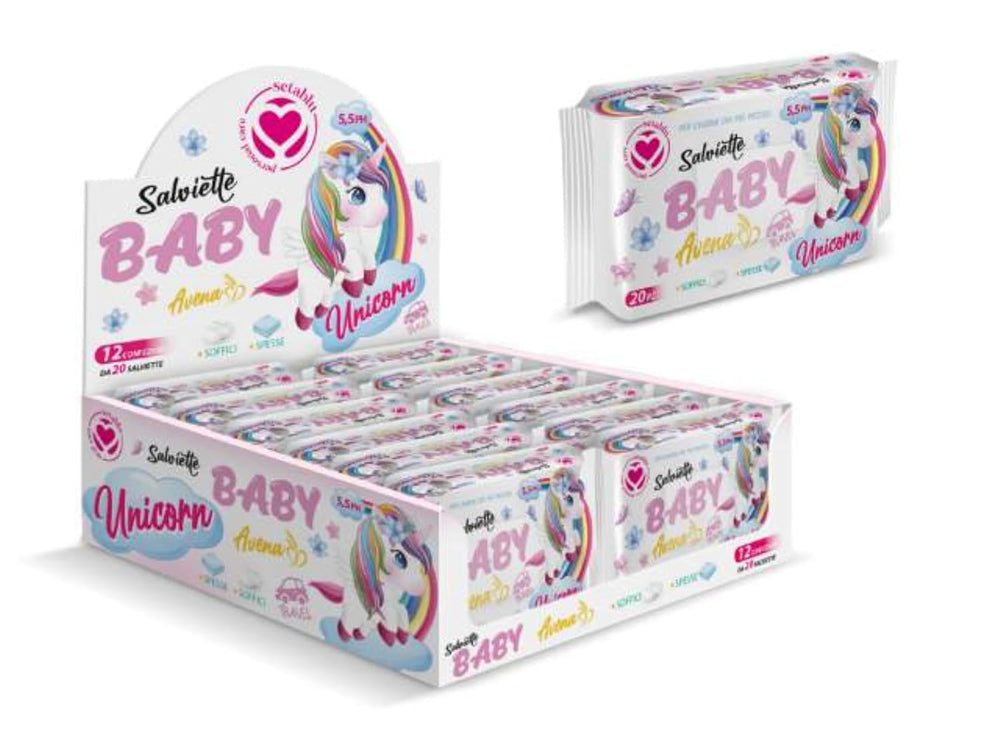 20 lingettes humides pour bébé à motif licorne et avoine, comme sur la photo