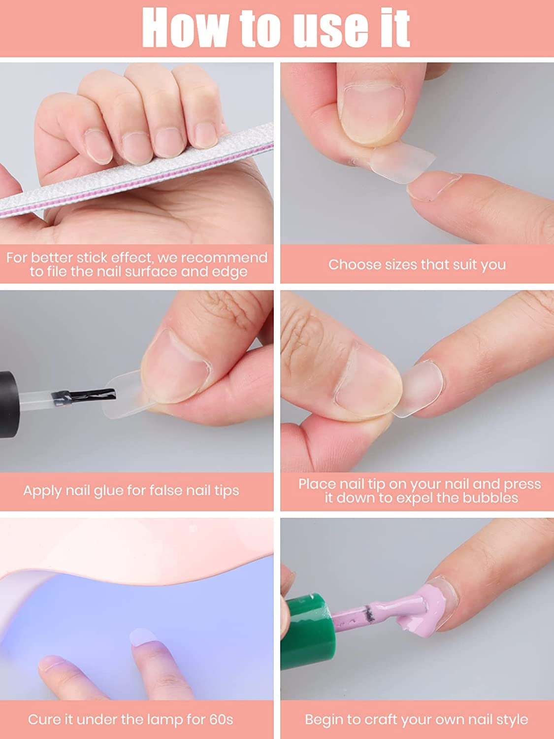 EBANKU 420 bucăți vârfuri de unghii scurte pătrate, vârfuri mate cu acoperire completă, vârfuri moi cu gel, vârfuri transparente pre-lustruite pentru unghii cu gel, vârfuri artificiale pentru extensii de unghii, 15 dimensiuni (scurte pătrate)