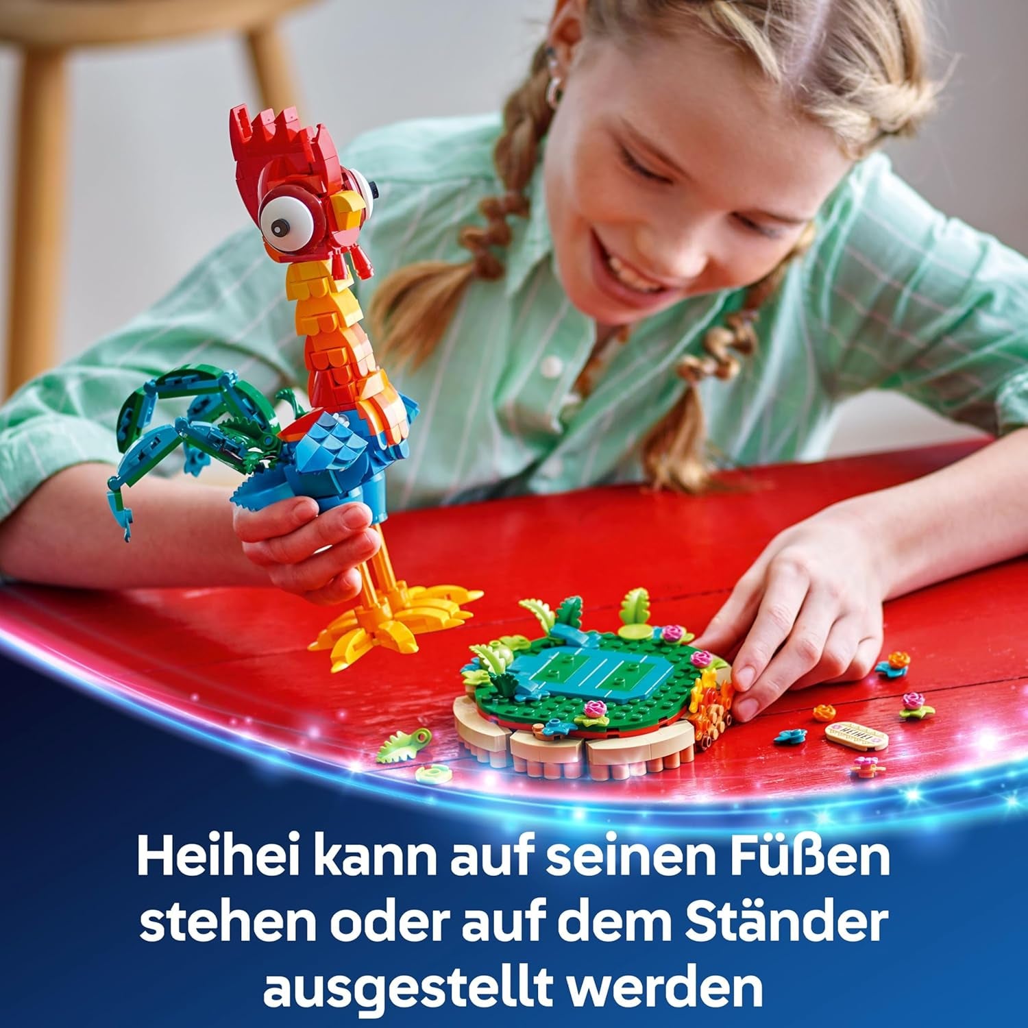 LEGO ǀ Disney Vaiana 2 : Heihei Spielzeug - Figurine animale pour jouer et exposer avec tête rotative, ailes et plumes de queue mobiles et support - Cadeau pour les filles à partir de 9 ans - 43272