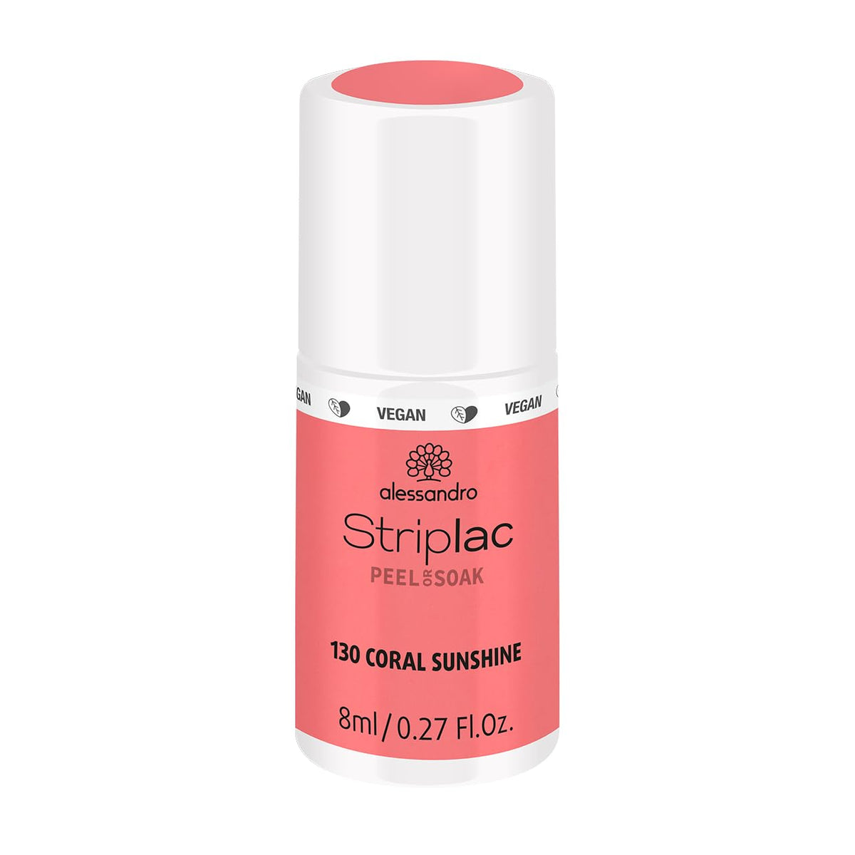 Vernis à ongles UV alessandro Striplac Coral Sunshine – Délicat et longue durée – S'enlève facilement grâce à la technologie de retrait – Vegan et cruelty-free – 8 ml