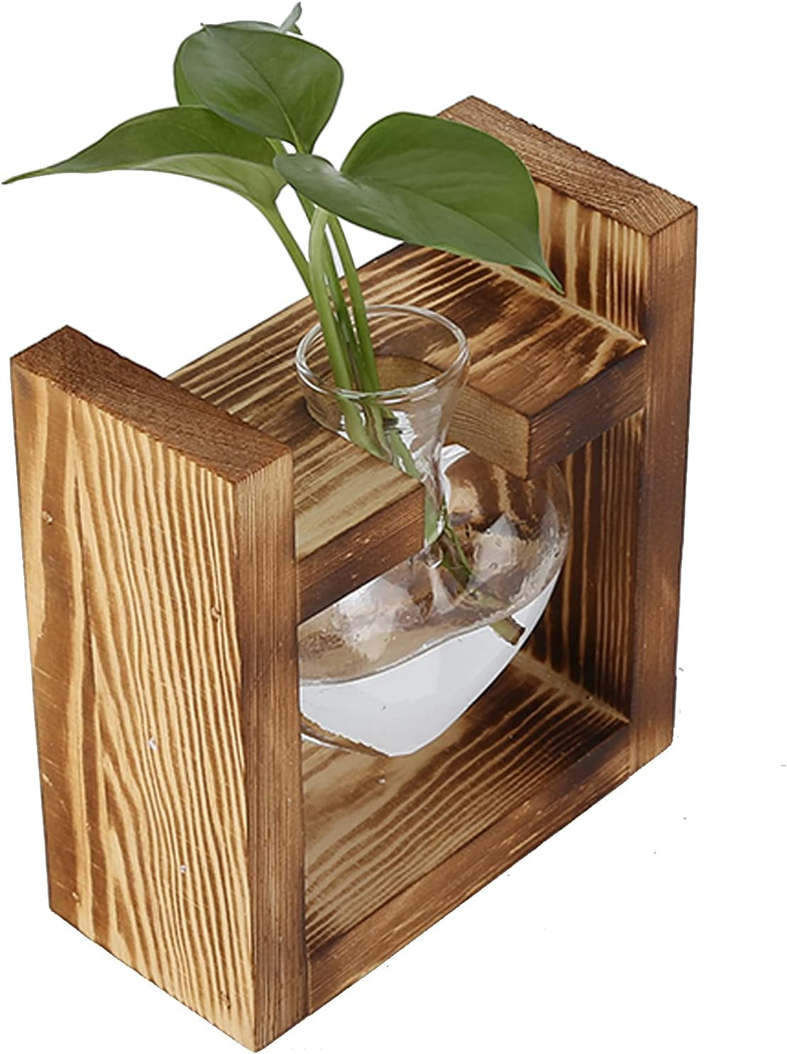 Terrarium de plantes sur support en bois, vase de table en forme de cœur, plantes hydroponiques en verre transparent pour la décoration de jardin de la maison, décoration florale hydroponique pour bureau, salon, cuisine (A)