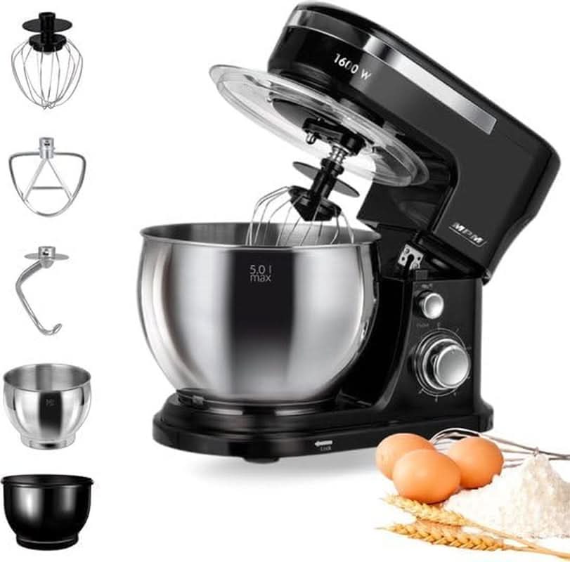 MPM - Planeten-Küchenmaschine Mit 2 Rührschüsseln 4 & 5 Liter - 1600W Küchenmaschine - Schwarz Mère et Enfant Naty Shop Mrk-21