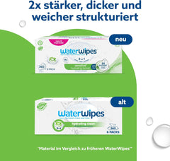 Lingettes humides WaterWipes Sensitive+ Hydrating Boost, lingettes hydratantes, 360 pièces (paquet de 6), nettoyage 3 en 1, soin, hydratation, 99 % d'eau d'aloe vera, lingettes pour bébé non parfumées