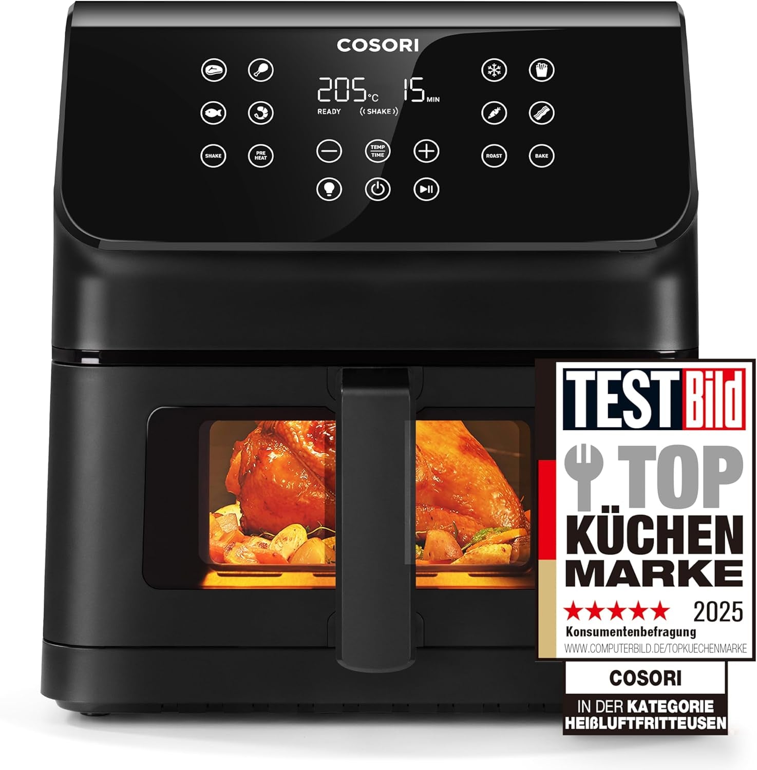 COSORI Friteuse à air chaud Airfryer, Friteuse à air 12 en 1 XXL 6,2 L, Friteuse à air chaud avec fenêtre de visualisation et rappel de brassage, 80 recettes Appareils ménagers Naty Shop Noir 6,2 L Clear Blaze