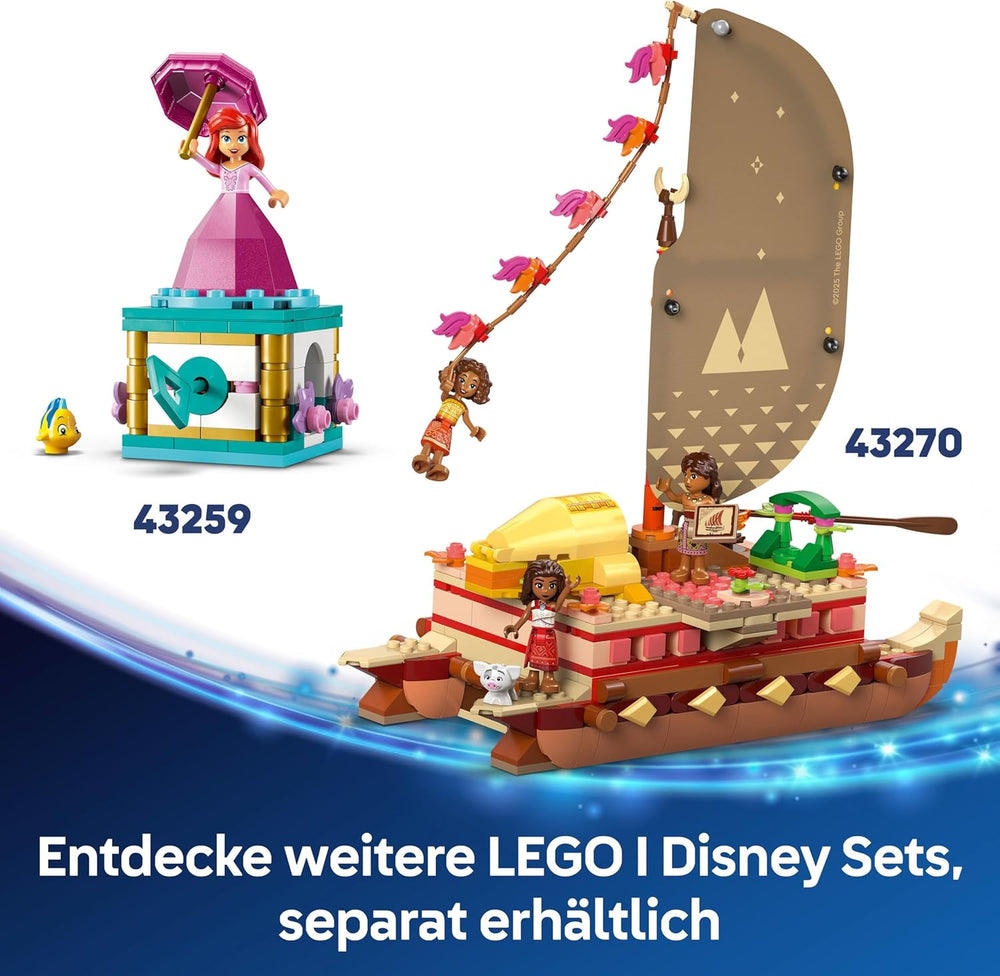 LEGO ǀ Disney Vaiana 2 : Vaianas Abenteuerfloß - Spielzeug Boot mit Textilsegel, abnehmbarem Deck, Lagerfeuer & 3 Minifiguren, inkl. Loto et Moni – Jeux pour filles à partir de 6 ans et fans – 43270