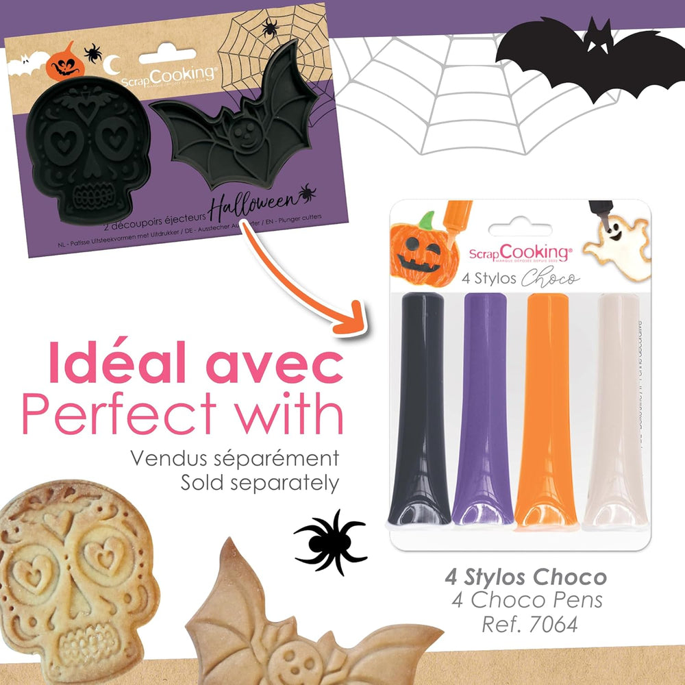 ScrapCooking - 2 Emporte-pièces Halloween – Crâne et Chauve-souris – Emporte-pièces 3D – Emporte-pièces à embosser – Crâne Mexicain – Emporte-pièces – 2142