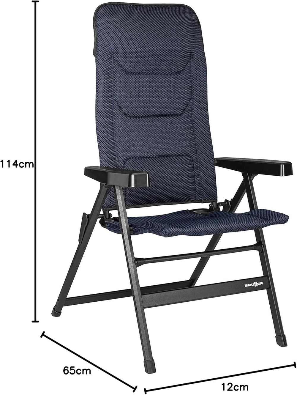 BRUNNER Rebel PRO (S-M-L) Chaise pliante pour camping, jardin, terrasse En aluminium, réglable sur 5 positions, capacité de charge jusqu'à 150 kg, dossier haut, noir ou bleu Coussins de voyage Naty Shop