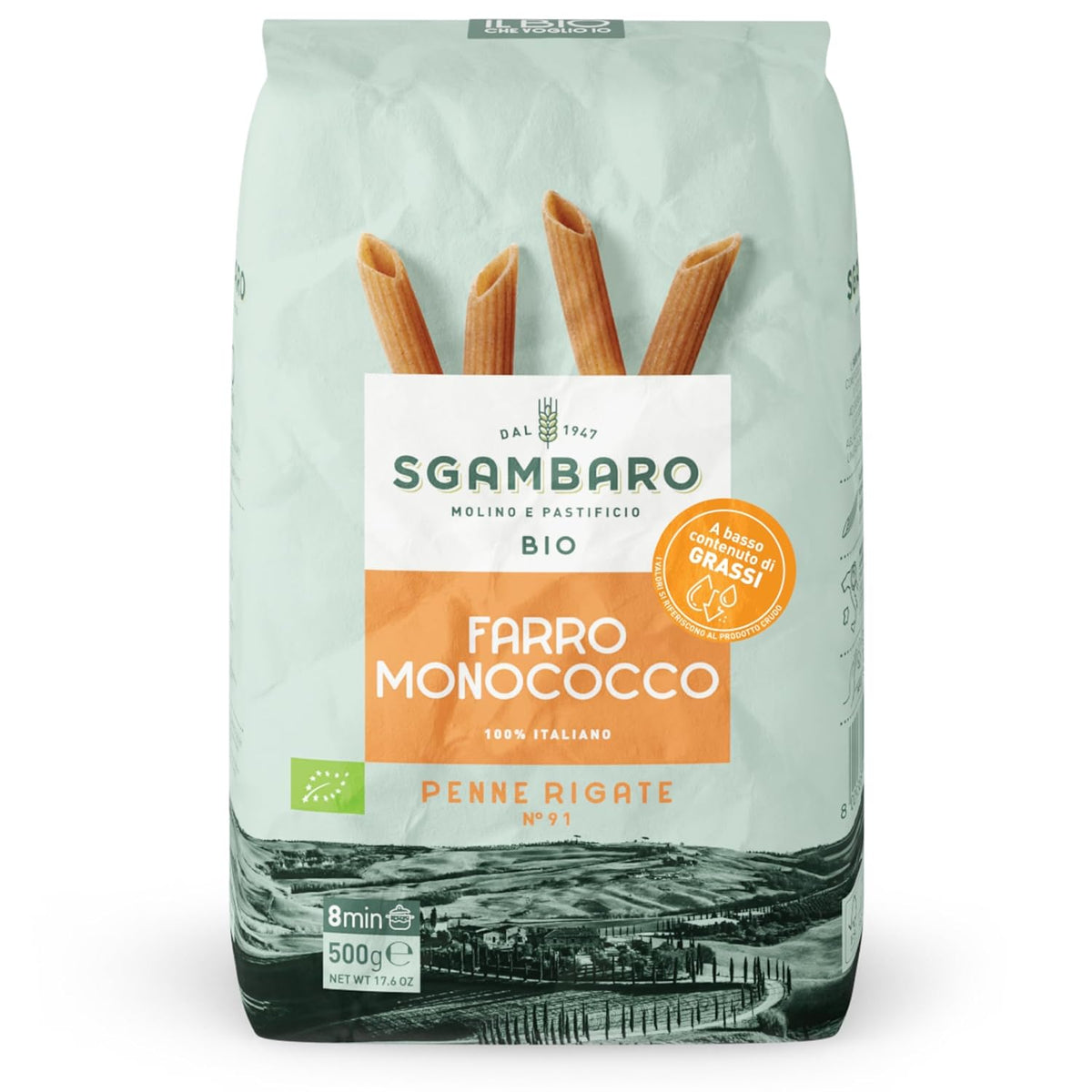 Pâtes Penne Rigate Bio N.91 - 500g Pâtes de blé allégées - Source de fibres et de protéines