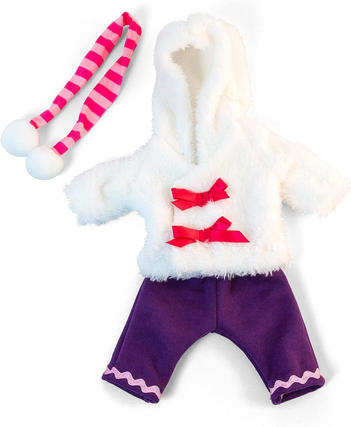 Miniland Set Puppenkleidung 32cm, girgeltes T-Shirt mit Latzhose und Mütze, Übergangszeit