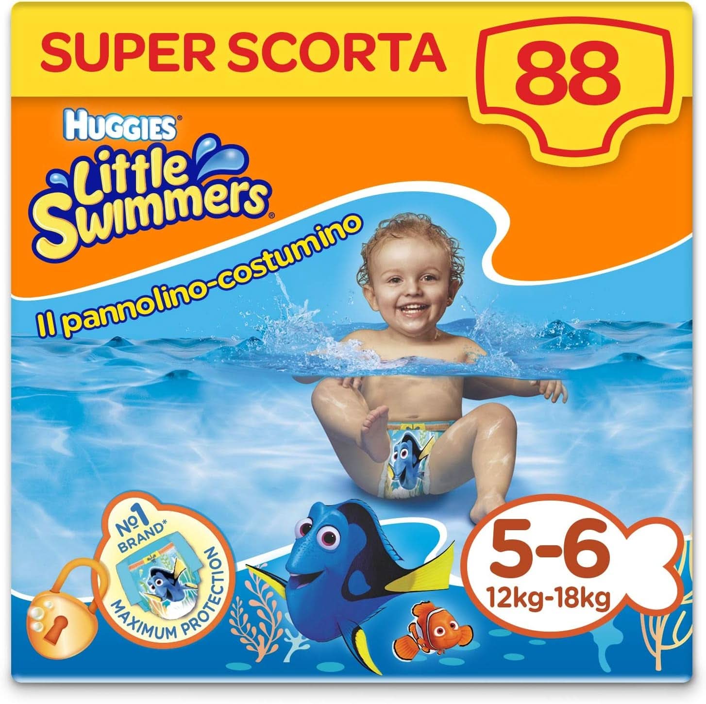Huggies Little Swimmers L, mărime 5-6 (12-18 kg), 8 pachete de 11 [88 scutece] Mama si Copilul Naty Shop