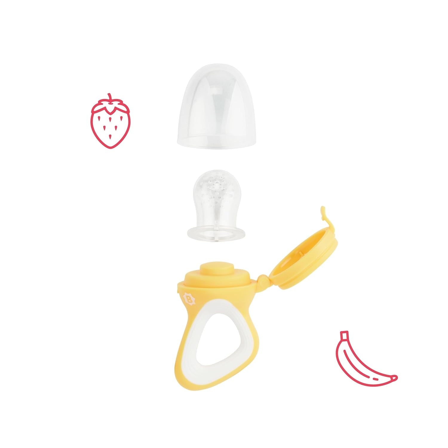 Nourrisseur Badabulle avec housse de protection, poignée ergonomique, apaise les gencives et introduit de nouvelles saveurs, dès 4 mois, sans BPA