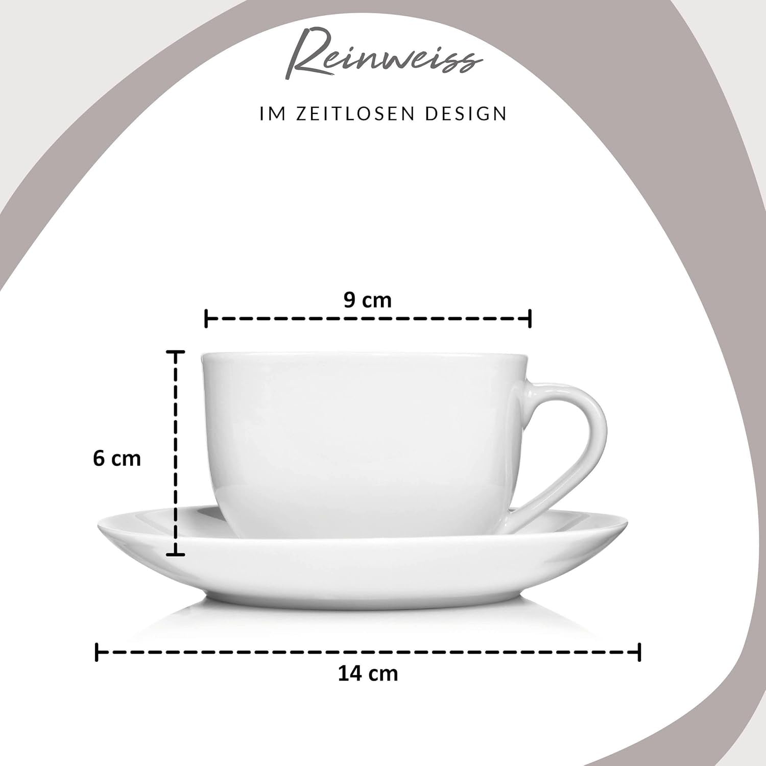 Sänger New Port Ensemble de tasses à café, 12 tasses pour 6 personnes, tasses et soucoupes en porcelaine blanche, 150 ml | LA COLLECTION PREMIUM