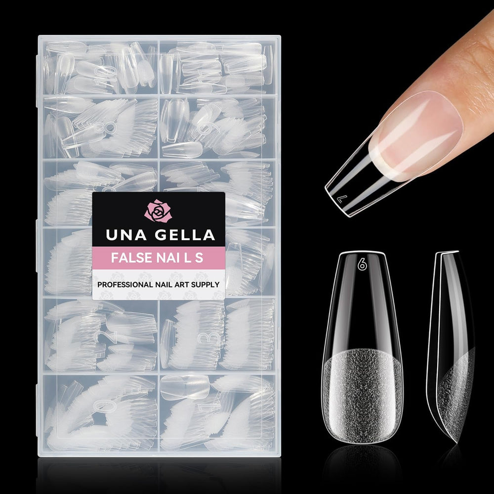 Tipuri de unghii balerină pentru unghii cu gel, 216 bucăți, 12 mărimi, tipuri de unghii cu gel moale, acoperire completă, set pentru extensii de unghii, semi-mate, DIY, artă acasă