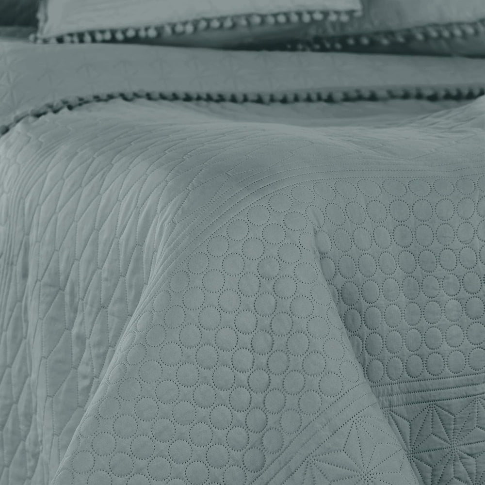 Ameliahome Couvre-lit avec pompons 220X240 Cm Couvre-lit double face matelassage par ultrasons Polyester Meadore Gris Lits et couvertures Besuche den AmeliaHome-Store