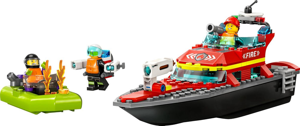 LEGO 60373 City Feuerwehrboot, jeu, l'eau dans l'eau, avec Rennboot, 3 figurines et Jetpack, Feuerwehr-Boot-Spielzeug conçu pour les jeunes et les filles à partir de 5 ans