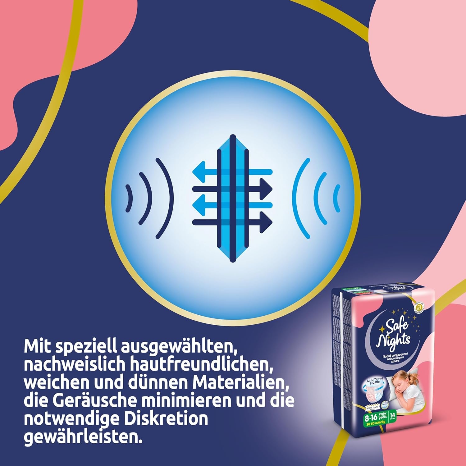 Safe Nights Girl, vêtements de nuit absorbants pour filles de 8 à 16 ans (30 à 50 kg), lot de 14