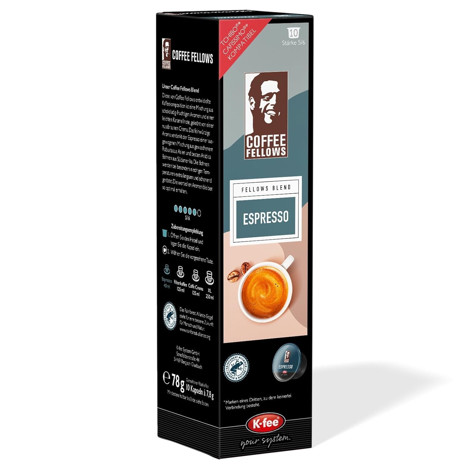 Capsules d'espresso Coffee Fellows Blend, compatibles avec K-fee, EXPRESSI & Tchibo Cafissimo*, schokoladig-fruchtige Aroman, 120 Kaffeekapseln