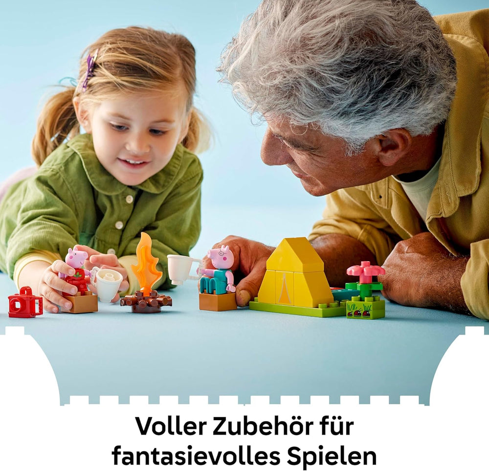 DUPLO Peppa Pig Camping Ausflug mit Papa Wutz – Jeu Montessori pour filles et jeunes à partir de 2 ans – inkl. Tente, canoë, feu de camp et 2 figurines – Fördert Motorik & Farberkennung – Geschenk - 10452