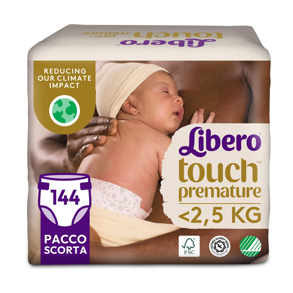Couches ouvertes pour bébé Libero Touch, 144 couches pour bébés prématurés <2,5 kg, 6 paquets de 24 couches jetables