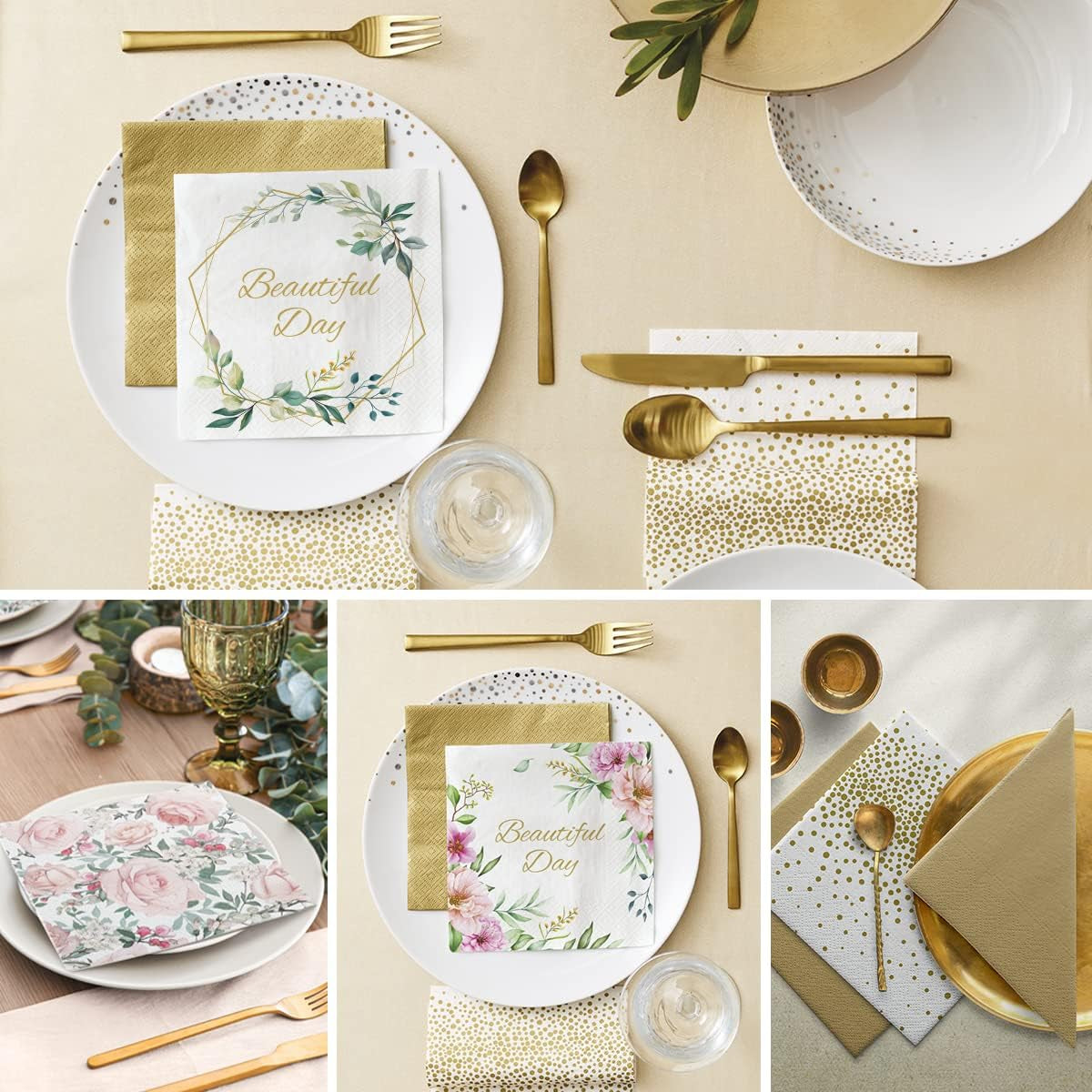 PAW - Serviettes 3 Épis (33 X 33 Cm) I 20 Pièces I Parfaites pour les Anniversaires, Fêtes, Mariages, Communions et Fêtes I Serviettes en Papier Colorées - Fleurs, Roses I Couleur : Moments Floraux (Pack de 2)