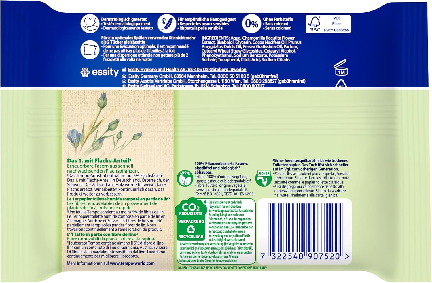 Lingettes humides Tempo ''Doux & Sensibles'' - Megapack - 16 paquets de 42 lingettes chacun - Duo Packs - Aloe Vera Naturel - Papier hygiénique, testé dermatologiquement, neutre pour la peau