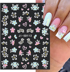 5D Geprägte Blume Nagelsticker Nagelfolie Selbstklebend Acryl Geschnitzte Blumen Nagelaufkleber Schmetterling Nail Sticker Blütenblätter Nageldesign Aufkleber Nägel Zubehör Flower Nail Art Stickers
