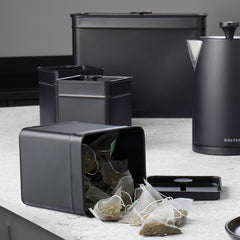 Salter BW12614EU7 Kuro Boîte de Rangement - 4 Récipients de Cuisine Pain/Thé/Café/Sucre Boîtes de Rangement Carrées Facile à Nettoyer Garder Les Aliments Frais Noir Boîtes de Rangement des Aliments Naty Shop