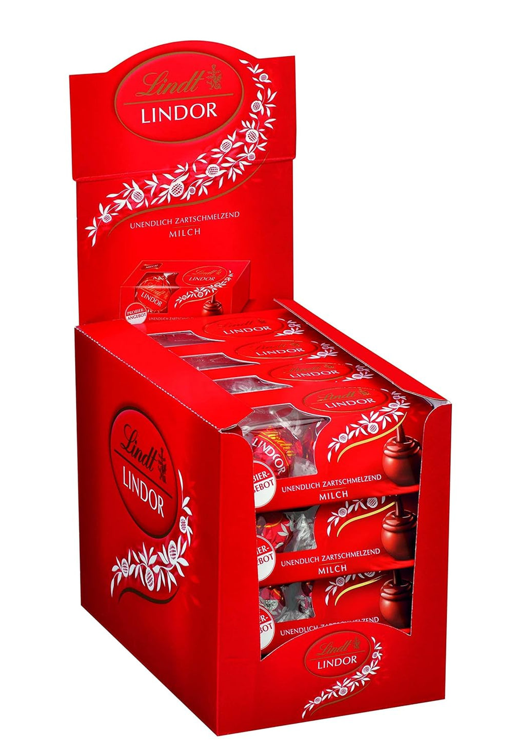 Lindt Chocolat LINDOR, Présentoir de comptoir | 1718 g | Env. 138 truffes dans les variétés Lait, Noire 70%, Demi-brune, Stracciatella, Blanche, Pistache | Coffret cadeau chocolat | Chocolat cadeau | Paquet en vrac