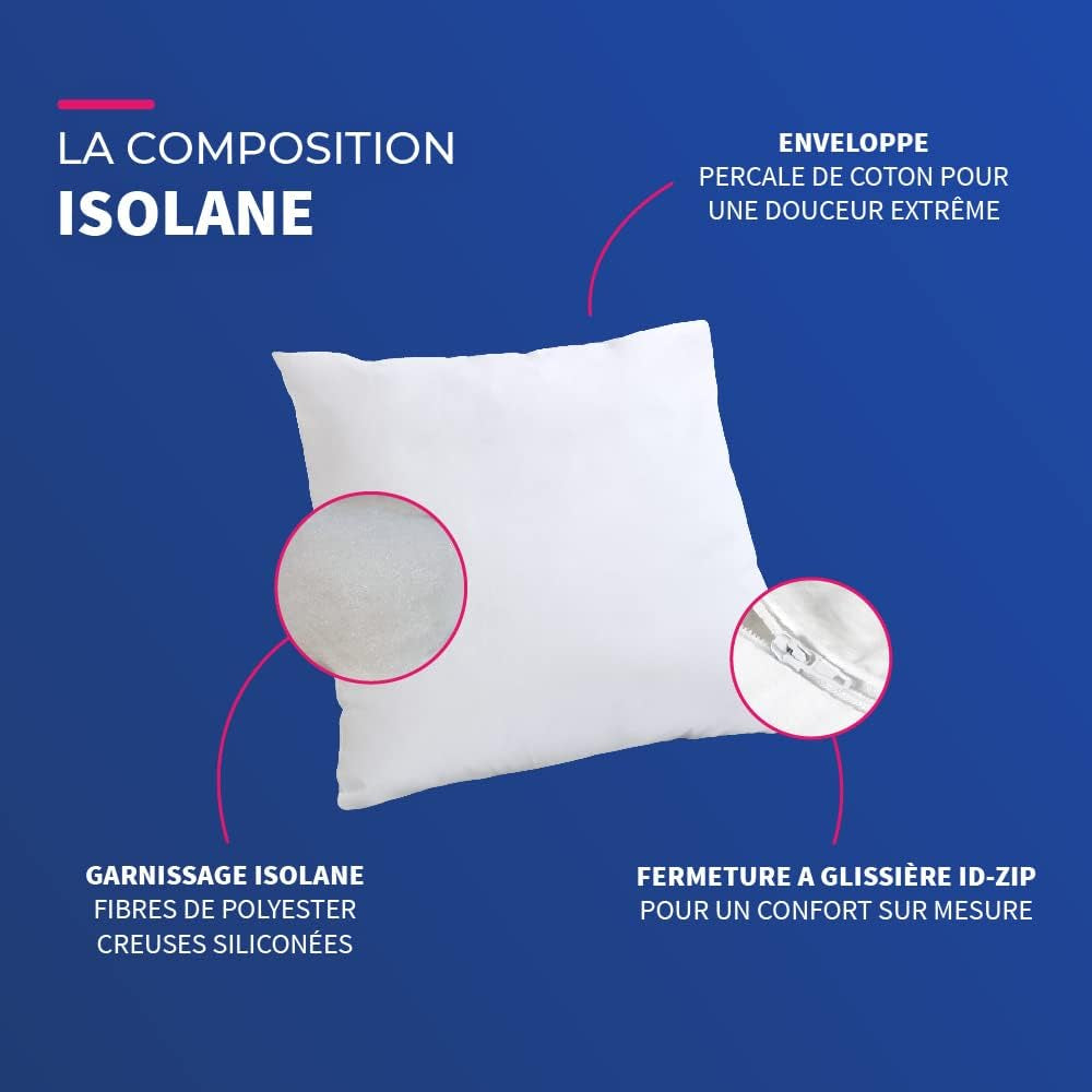 Bleu Câlin Lot de 2 Oreillers Confort Ferme "Alaska", Super Garnissage, Enveloppe Percale 100% Coton, Blanc, 65 X 65 cm Forme Carrée Naty Shop Oreillers Standard