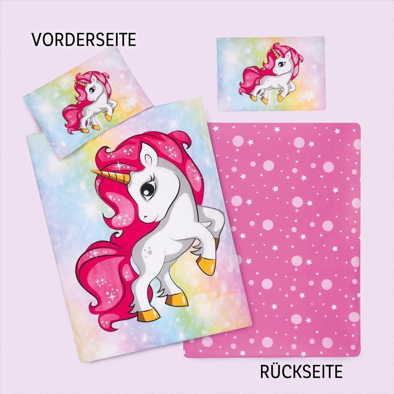 Linge de lit fille, Licorne, 100 x 135 cm et 40 x 60 cm, en coton Linge de lit - enfant Naty Shop