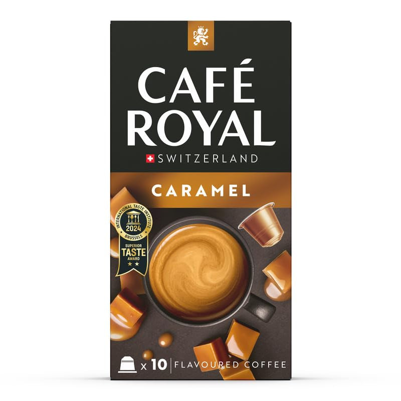 Café aromatisé Café Royal Caramel – Capsules de café compatibles Nespresso®, crémeuses, helle Röstung, 100 % Arabica, Rainforest Alliance, 100 capsules