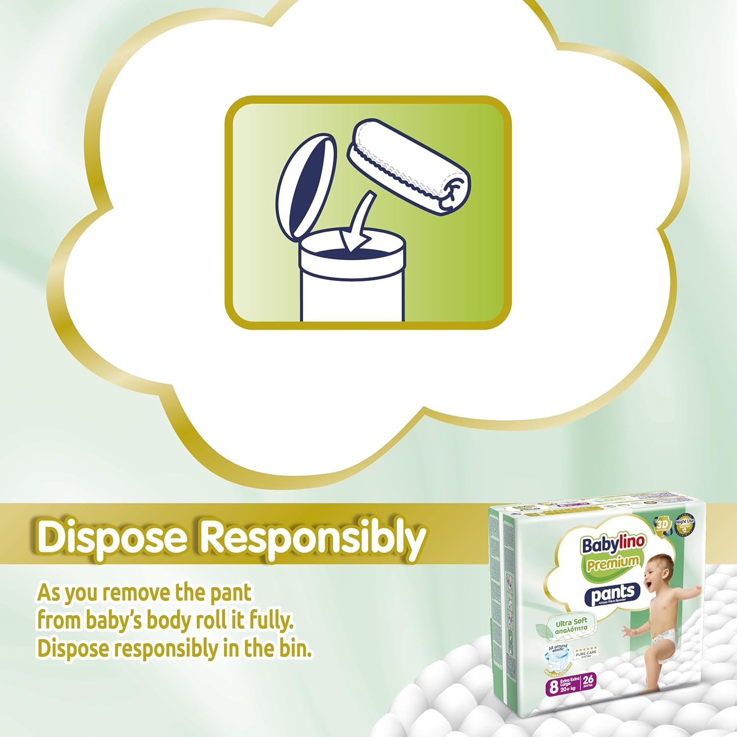 Pantalon Premium taille 8 avec filtre ultra doux, XXL (20+ kg), 104 pièces