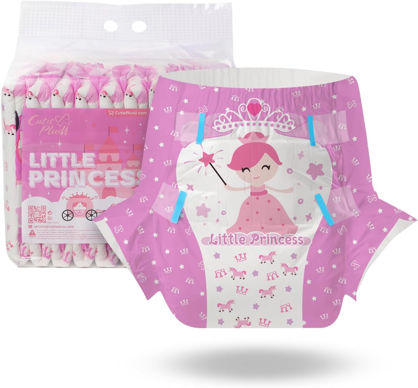 Scutece pentru adulți CutiePlusU, 10 bucăți, scutece de unică folosință cu tablă pentru femei și bărbați, absorbție maximă peste noapte - I Love Summer (Mărime medie 71-96 cm)