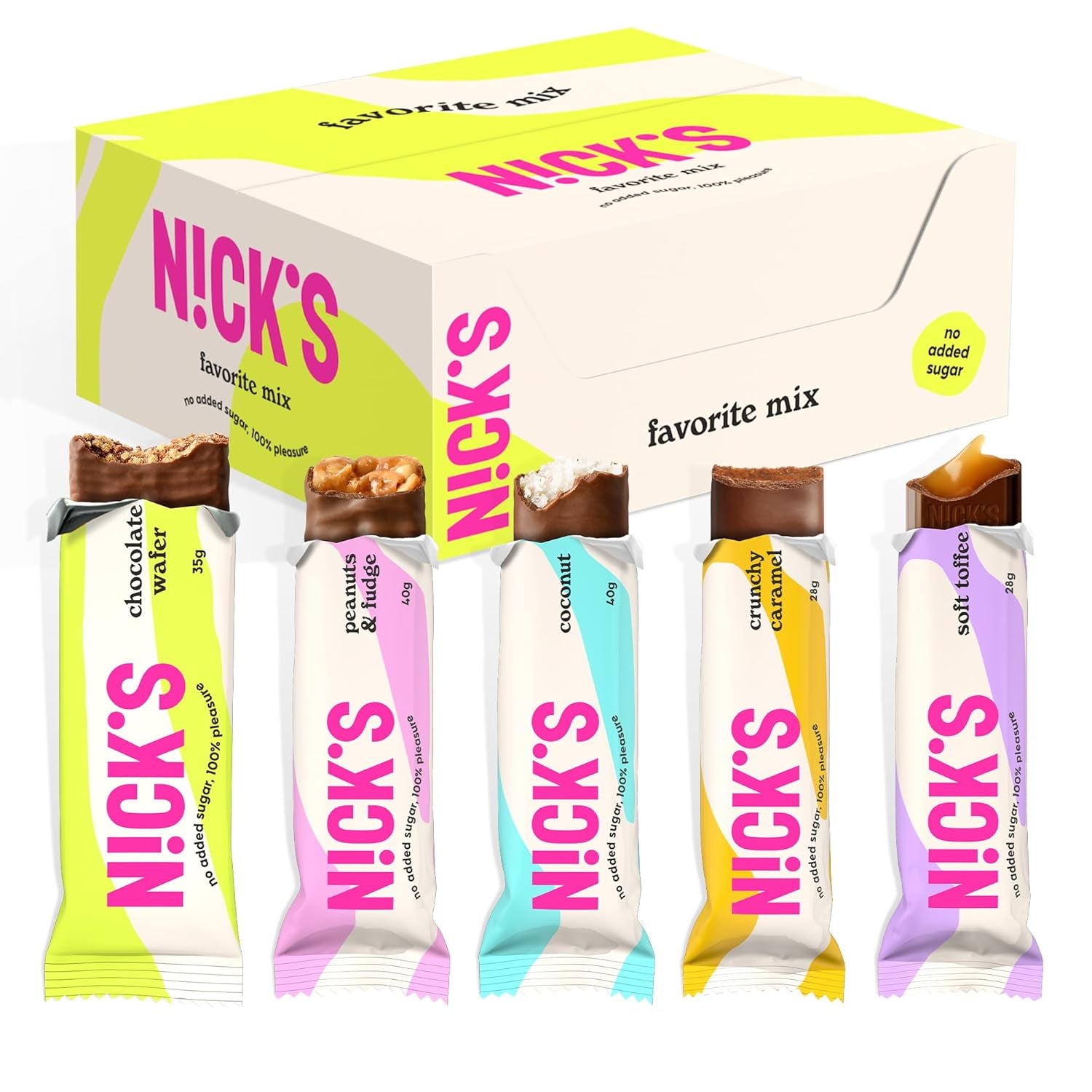NICKS Keto Barres à la noix de coco, collations au chocolat et à la noix de coco, 175 calories, 2 glucides nets, sans sucre ajouté, sans gluten, bonbons à faible teneur en glucides (15 x 40 g)