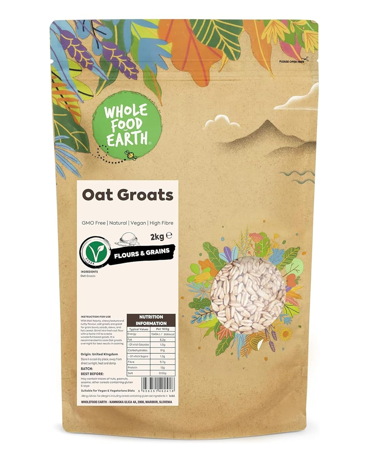 Gruaux d'avoine Wholefood Earth 2 kg | Sans OGM | Naturel | Riche en fibres