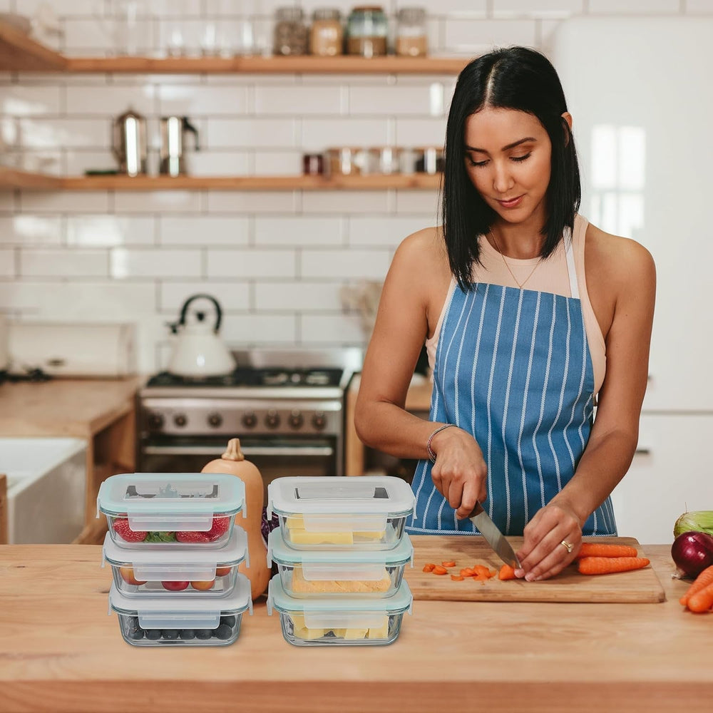 Relaxdays Lot de 6 boîtes de conservation en verre avec couvercle, 370 ml, boîtes de conservation alimentaire, couvercle en plastique, hermétique, bocal en verre, boîtes de conservation transparentes Naty Shop