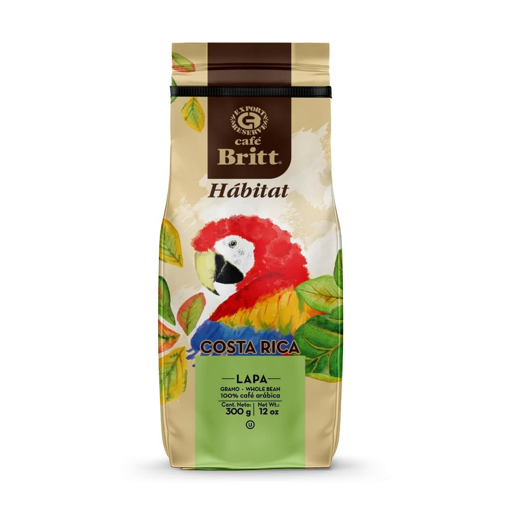 Café Britt® - Sachet de café Costa Rican Habitat (340 g) (paquet de 3) (Café de : Paresseux, Lapa et Cariblanco) – Grains entiers, 100 % Arabica, casher, sans gluten, gastronomique et torréfaction moyennement ouverte et foncée.