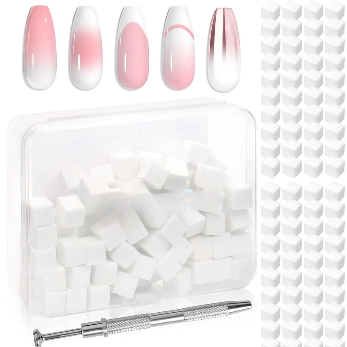 125 Nail Art Schwämme et 4 Krallen Nail Sponge Metallgreifer pour Ombre et Gradient Nageldesign, Nagelkunst-Schwamm Pinsel, Maniküre Zubehör für Nägel, Nail Art Schwämme pour Babyboomer Effet DIY