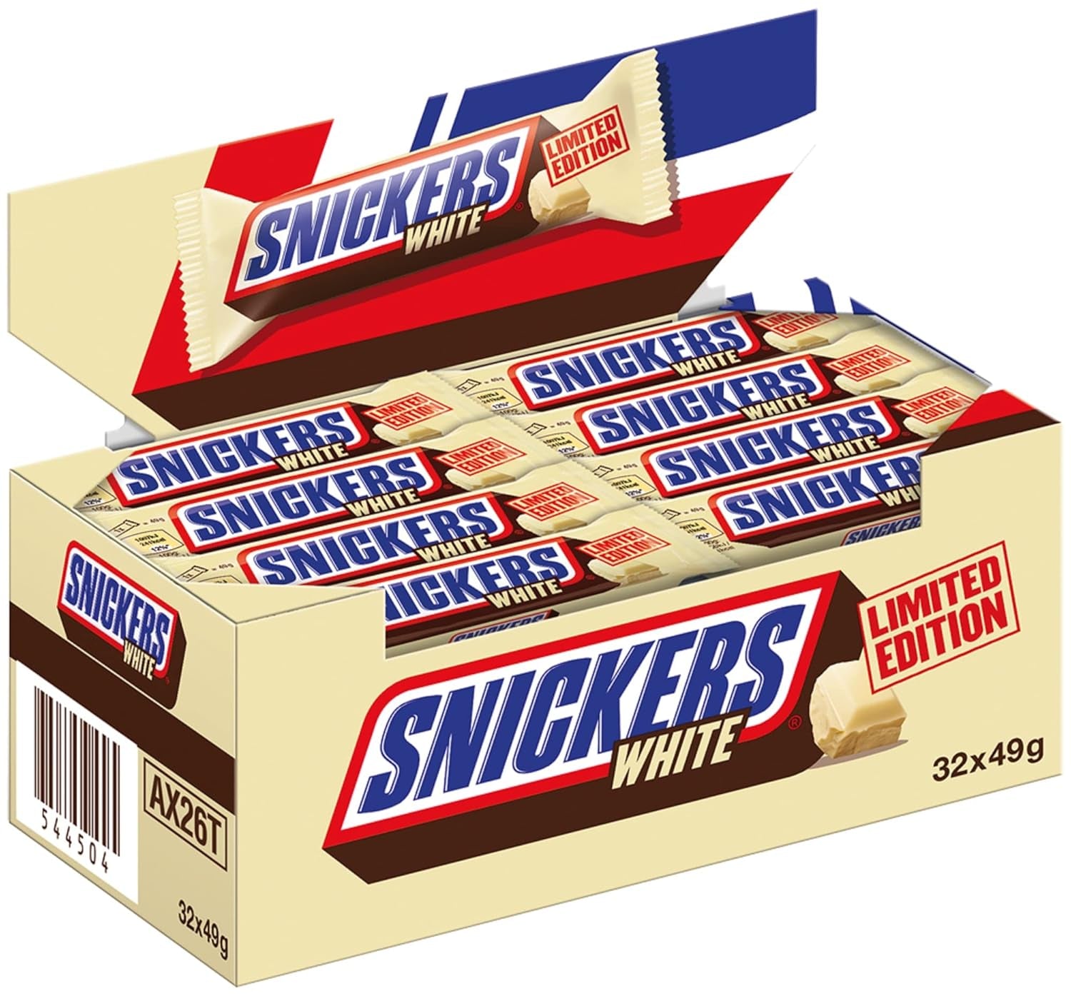 Un grand paquet de chocolat contenant 32 tablettes de chocolat de 50 g chacune.