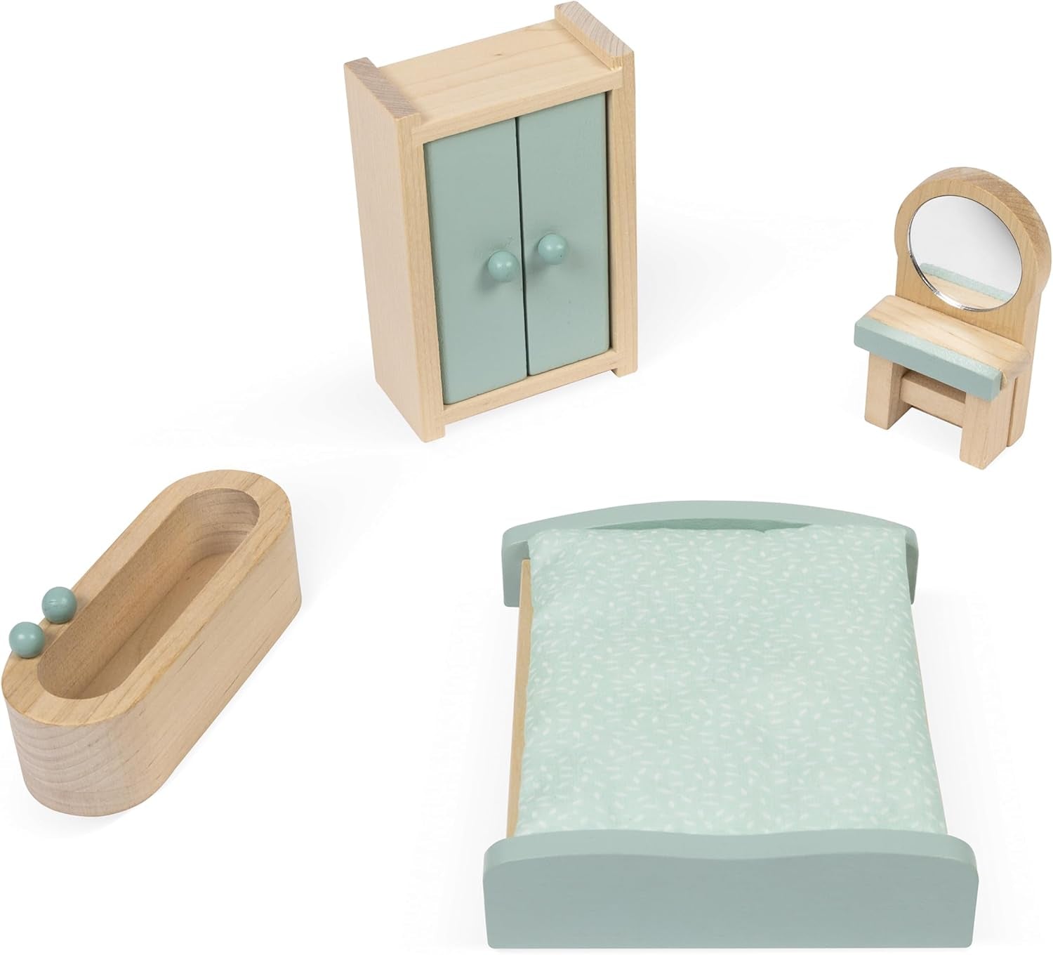 Janod - Ma première maison de poupée en bois - 10 accessoires - Meubles de poupée - Portes magnétiques et toit amovible - Jouet en bois certifié FSC - 3 ans et plus