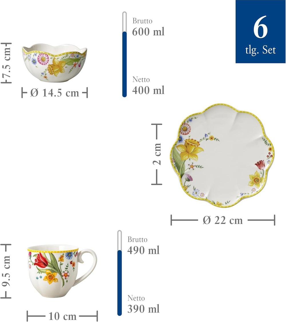 Villeroy & Boch - Service de petit-déjeuner pour 2 personnes, 6 pièces, service de table de Pâques, petit-déjeuner, Pâques, service à café, vaisselle de printemps, porcelaine