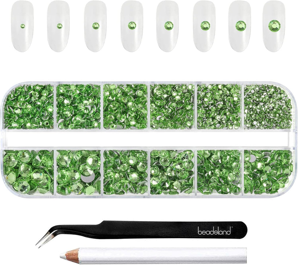 Beadsland 2500Pcs Glas Nailart Strasssteine Kristall Flatback Edelsteine Runde, ​​Für Handwerk Gemischt 8 Größen SS4 ~ SS30 Mit Picking Pinzette Und Stift (Kristall Weiss)