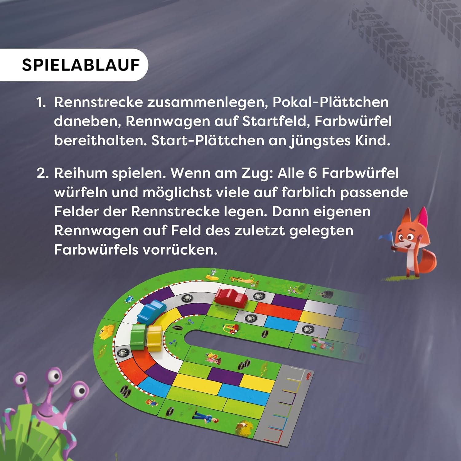 HABA Monza - Jeu de société rapide et jeu de course automobile pour enfants à partir de 5 ans - Avec 6 voitures en bois colorées et dés colorés - 2012226001